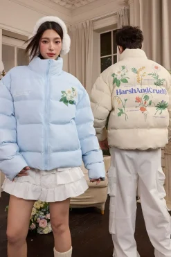 Botanical Print Graphene Puffer Jacket
