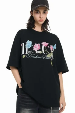 Butterfly Rose Embroidered Logo Tee