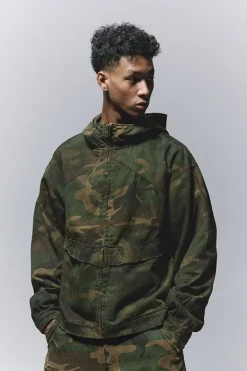 Camo Distressed Hooded Jacket