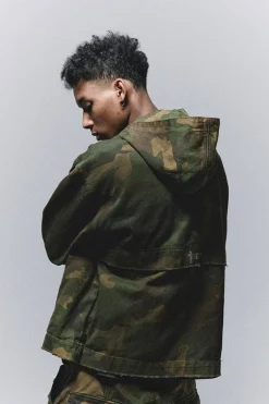 Camo Distressed Hooded Jacket