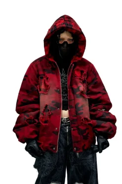 Camo Plaid Distressed Coat