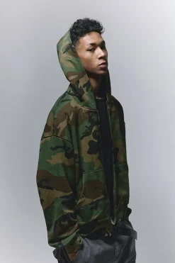 Camo Print Zip Hoodie