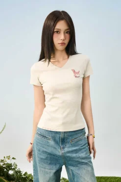 Cartoon Dog V-Neck Tee