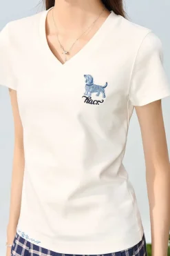 Cartoon Dog V-Neck Tee