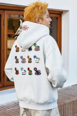 Cat Embroidered Loose Fit Hoodie