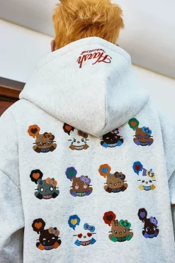 Cat Embroidered Loose Fit Hoodie