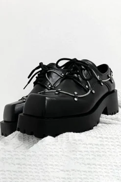 Chunky Black Leather Derby Shoes