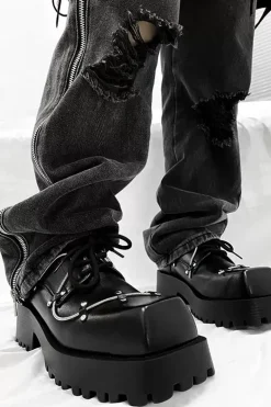 Chunky Black Leather Derby Shoes