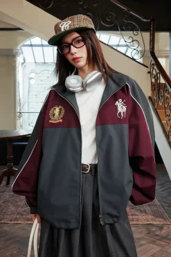 Colorblock Embroidered Sports Jacket