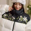 Colorblock Floral Embroidered Puffer