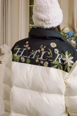 Colorblock Floral Embroidered Puffer
