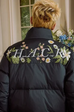 Colorblock Floral Embroidered Puffer