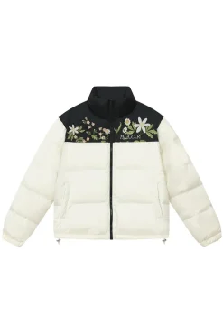 Colorblock Floral Embroidered Puffer