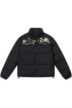 Colorblock Floral Embroidered Puffer