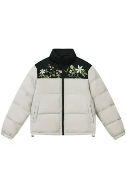 Colorblock Floral Embroidered Puffer