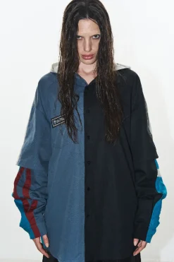 Colorblock Layered Hoodie Jersey Shirt