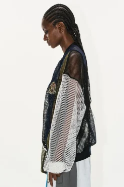 Colorblock Mesh Embroidered Jacket