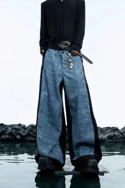 Colorblock Patchwork Denim Trousers