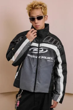 Colorblock Racing Gradient Puffer Jacket