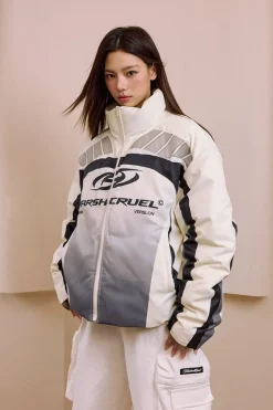 Colorblock Racing Gradient Puffer Jacket