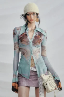 Contrast Mesh Embroidered Shirt