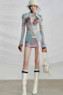 Contrast Mesh Embroidered Shirt