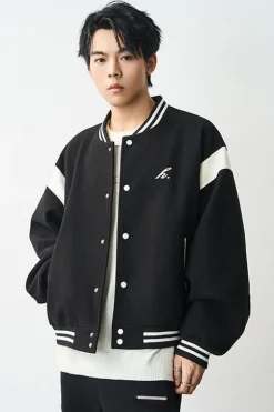 Contrast Stitching Embroidered Varsity Jacket