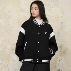 Contrast Stitching Embroidered Varsity Jacket