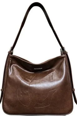 Cracked Leather C-Shaped Tote Bag