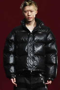 Cracked Pattern Puffer Jacket