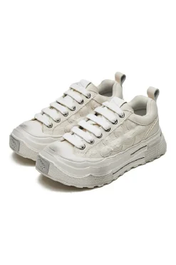 Cream Retro Canvas Low-Top Sneakers