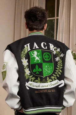 Crest Embroidery Loose Varsity Jacket