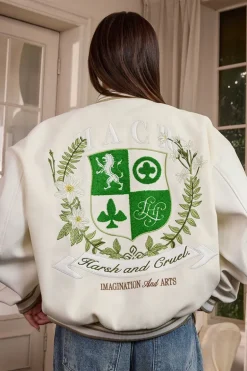 Crest Embroidery Loose Varsity Jacket