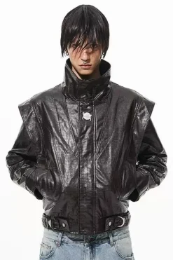 Crocodile Pattern Metal Belt Jacket