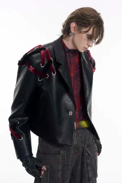 Cropped Padded Shoulder Leather Jacket