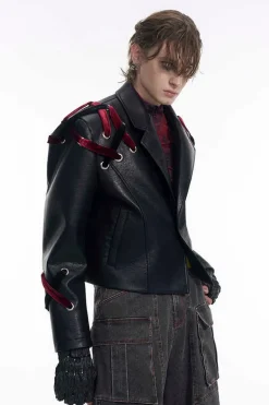 Cropped Padded Shoulder Leather Jacket