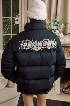 Cutout Cartoon Embroidered Puffer Jacket
