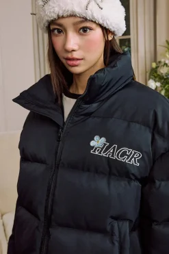 Cutout Cartoon Embroidered Puffer Jacket