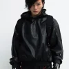 3D Embossed PU Leather Hoodie