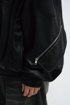 3D Embossed PU Leather Hoodie
