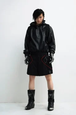 3D Embossed PU Leather Hoodie