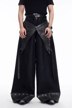 Dark Deconstructed Patchwork Zip Trousers