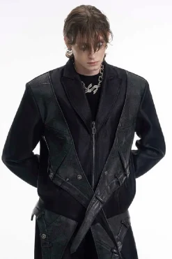 Dark Deconstructed Patchwork Zip Blazer