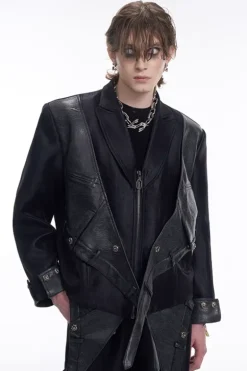Dark Deconstructed Patchwork Zip Blazer