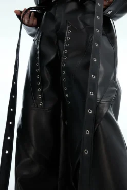 Deconstructed Studded Wide-Leg Leather Pants
