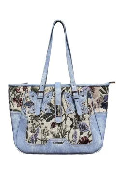 Denim Floral Commuter Tote Bag