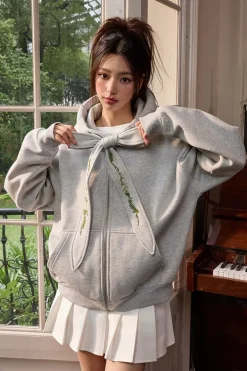 Detachable Bow Tie Floral Hoodie