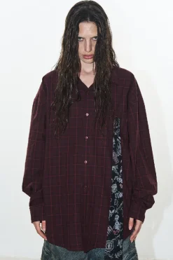 Detachable Graffiti Tie Plaid Shirt