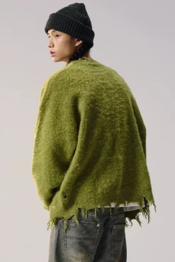 Distressed Knit Cardigan Sweater