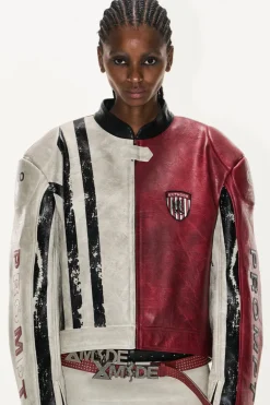 Distressed Leather Racing Jacket